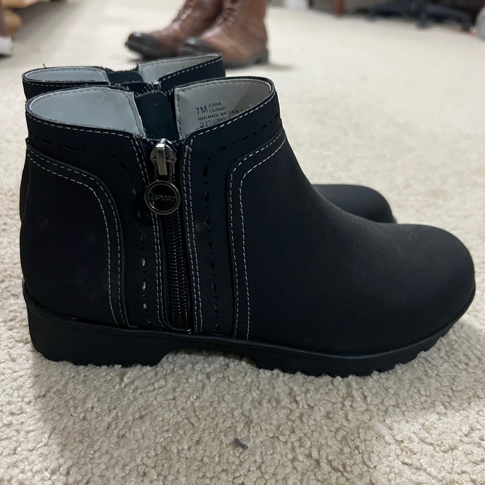 Black Ankle Boots with Side Zipper and Suede-Like Material